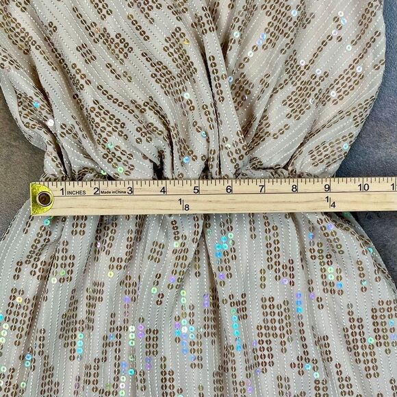 Express Tan Gold Deep V Neck Sleeveless Dress w Sequins XS - Picture 7 of 11